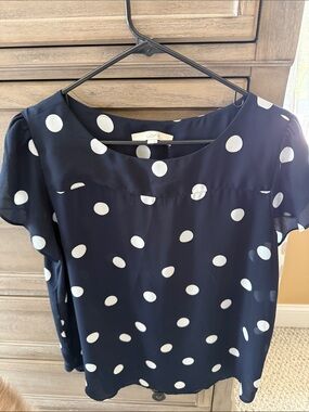 LOFT Navy Polka Dot Short Sleeve top